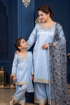 Azure Harmony – Mommy & Me Luxury Silk 3PC Matching Set