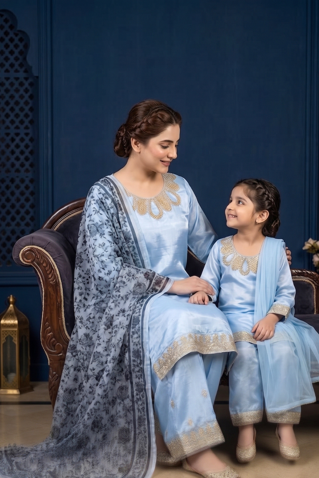 Azure Harmony – Mommy & Me Luxury Silk 3PC Matching Set