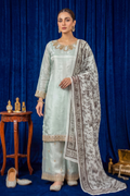 Soft Mint Green Silk Embroidered Front and Printed Net Dupata and Silk Embroidered Trousers