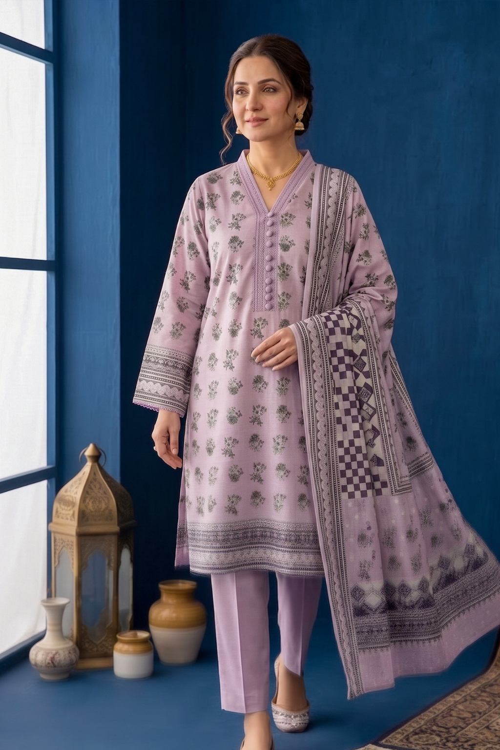 Soft Dusty Lilac Printed Lawn 3PC Suit – Mother Collection