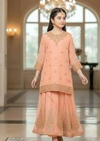 Gulnaar Peach Organza Festive Lehenga – Kids
