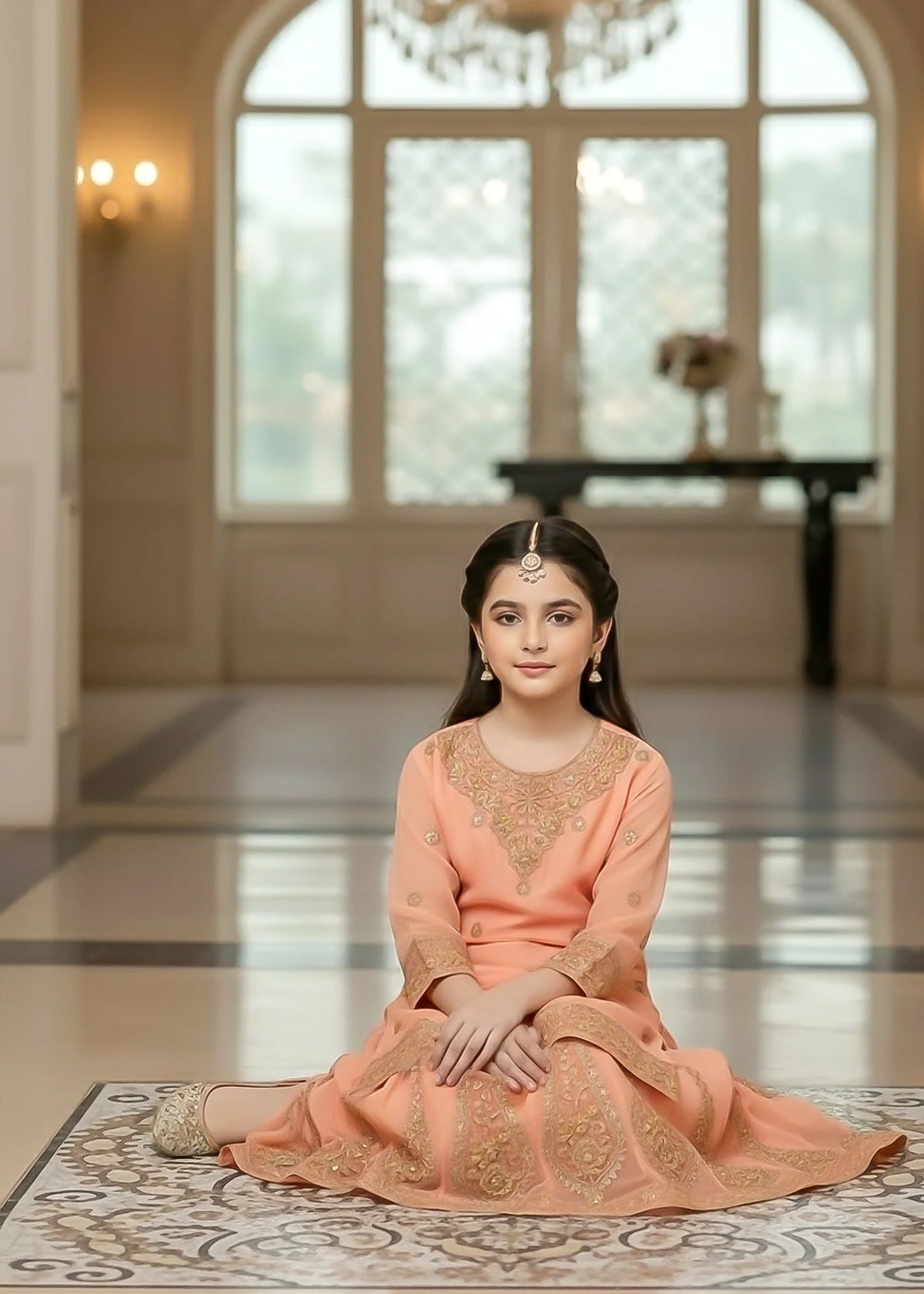Gulnaar Peach Organza Festive Lehenga – Kids