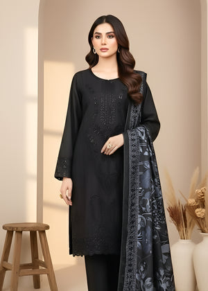 Midnight Bloom Dhanak Embroidered Ensemble – 3PC