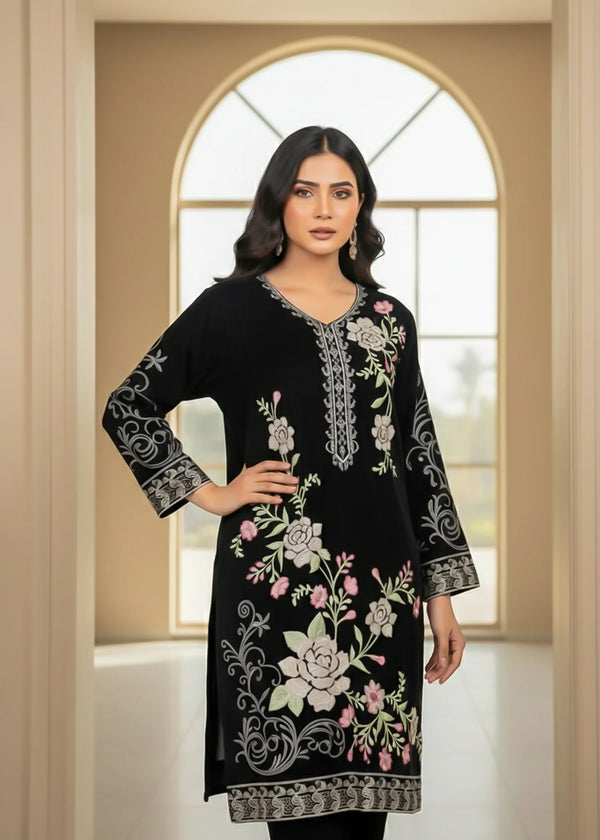 Zarposh Navy – 2PC Velvet Back Embroidered with Plain Trouser