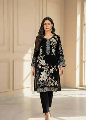 Zarposh Navy – 2PC Velvet Back Embroidered with Plain Trouser