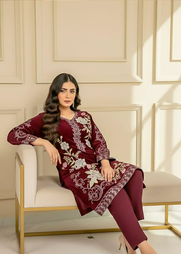 Diwan-e-Maroon – Velvet Back Embroidered 2PC