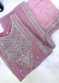 Classic Tea Rose Pink Chiffon Embroidered Kurta – 3 PC