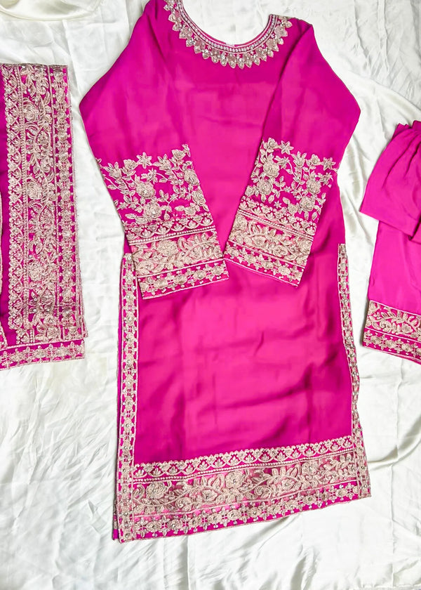 Magenta Royale – Stone Work Embroidered Chiffon Set