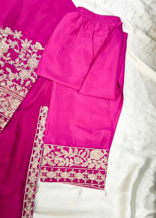 Magenta Royale – Stone Work Embroidered Chiffon Set