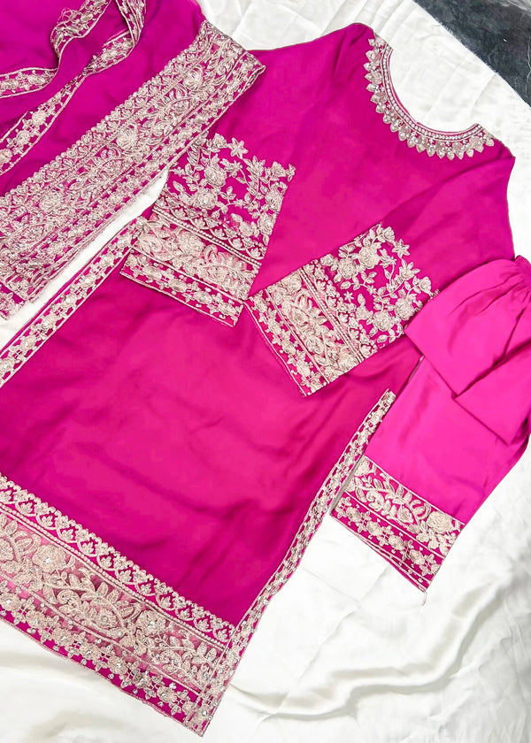 Magenta Royale – Stone Work Embroidered Chiffon Set