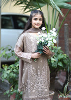 Little Brown Noor – Embroidered Chiffon Kids Kurta 3PC