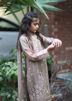 Little Brown Noor – Embroidered Chiffon Kids Kurta 3PC
