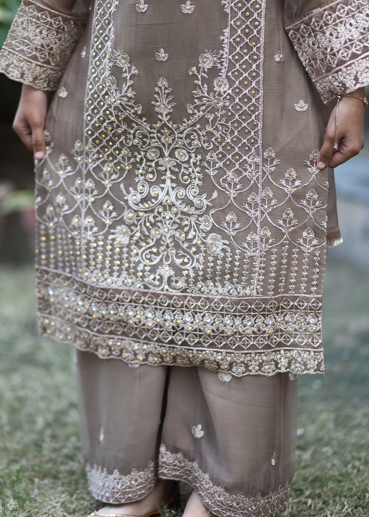 Little Brown Noor – Embroidered Chiffon Kids Kurta 3PC