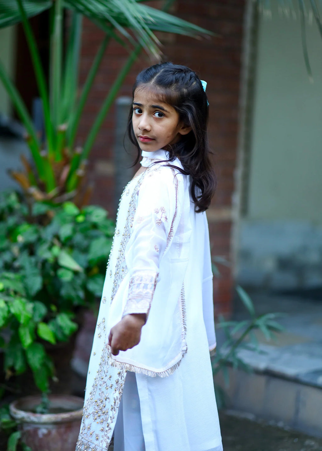 White – Embroidered Kids 3PC Chiffon Kurta Set