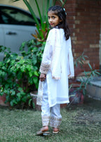 White – Embroidered Kids 3PC Chiffon Kurta Set