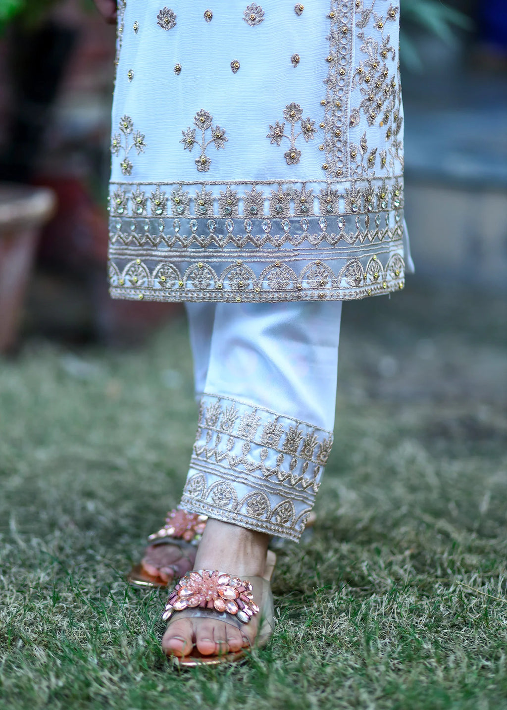 White – Embroidered Kids 3PC Chiffon Kurta Set