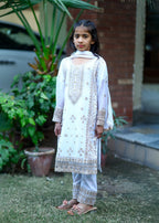 White – Embroidered Kids 3PC Chiffon Kurta Set