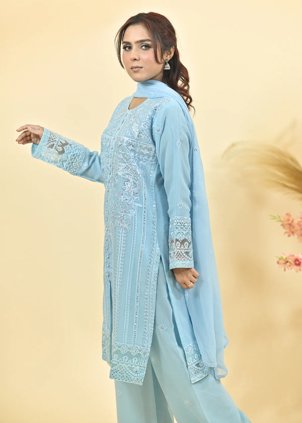 Sky Blue Grace – Designer Embroidered Kurta Set