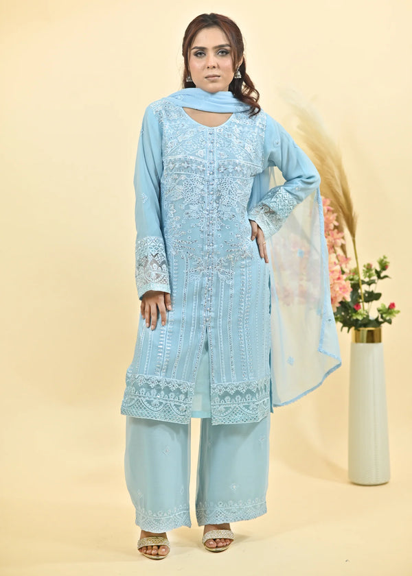 Sky Blue Grace – Designer Embroidered Kurta Set