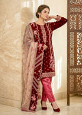 Husn Maroon Velvet Embroidered Set