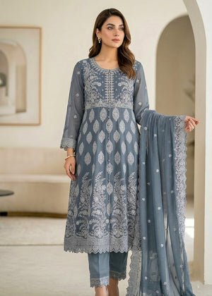 Noor-e-Silver – Light Grey Luxury Embroidered Chiffon 3PC pishwas Set