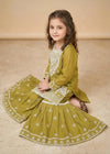 Kids Olive Chiffon Embroidered Gharara