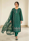 Emerald Grace – Dark Green Premium Embroidered Linen 3PC Suit with Chiffon Dupatta