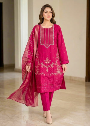Pink Bloom Premium Embroidered Lawn 3PC Kurta Set with Printed Dupatta