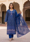 Midnight Muse – Navy Blue Premium Embroidered Linen 3PC Suit with Chiffon Dupatta