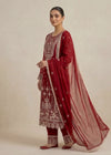 Ruby Muse – Maroon Luxury Embroidered Chiffon 3PC Set with Embroidered Dupatta & Trouser