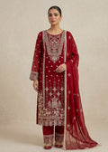 Ruby Muse – Maroon Luxury Embroidered Chiffon 3PC Set with Embroidered Dupatta & Trouser