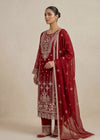 Ruby Muse – Maroon Luxury Embroidered Chiffon 3PC Set with Embroidered Dupatta & Trouser
