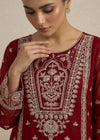 Ruby Muse – Maroon Luxury Embroidered Chiffon 3PC Set with Embroidered Dupatta & Trouser
