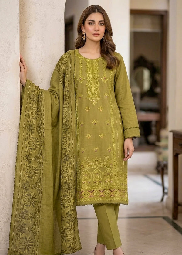 Sage Meadow – Olive Green Premium Embroidered Lawn 3PC Kurta Set