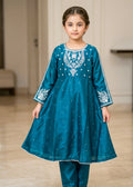 Kids Teal Embroidered Anarkali Frock