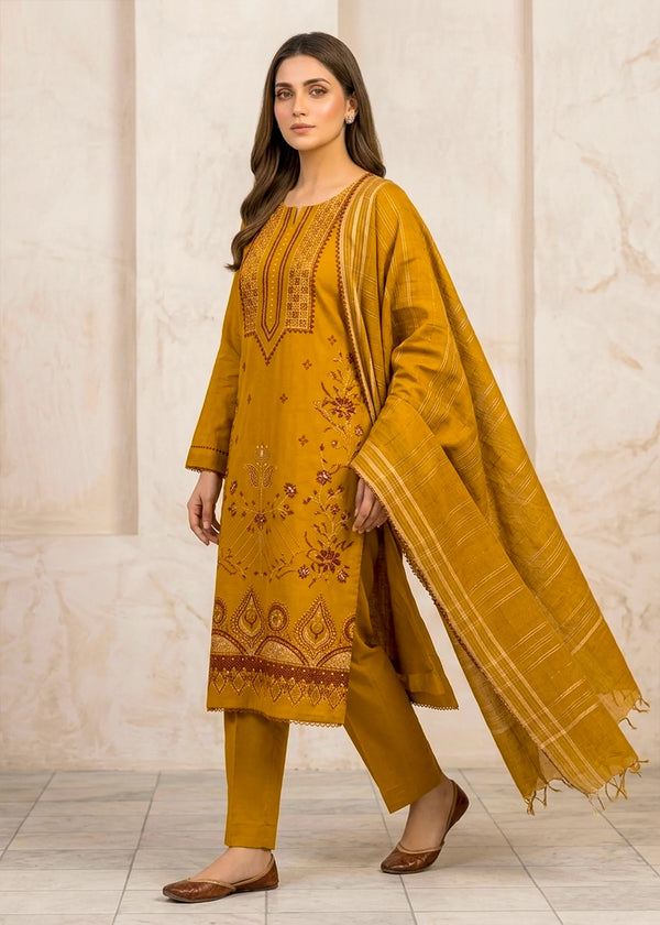 Amber Garden– Mustard Premium Embroidered Lawn 3PC Dress with Printed Dupatta