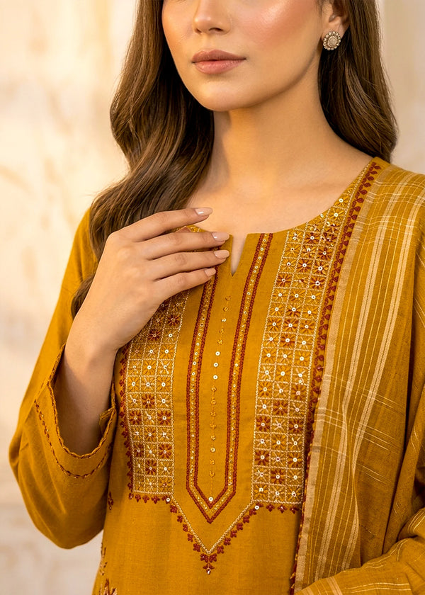 Amber Garden– Mustard Premium Embroidered Lawn 3PC Dress with Printed Dupatta