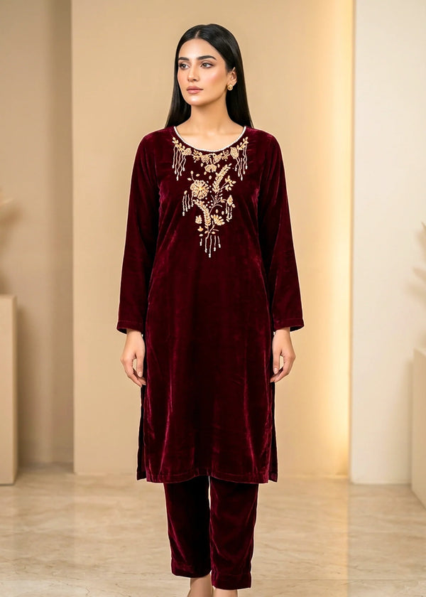 Deep Maroon – Premium Handmade Velvet Set