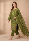 Olive Veil – Olive Premium Embroidered Linen Dress with Chiffon Dupatta
