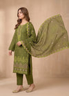 Olive Veil – Olive Premium Embroidered Linen Dress with Chiffon Dupatta