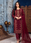Classic Maroon Chiffon Embroidered Kurta – 3 PC