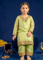 Key Lime Kattan Silk Kids Eid Kurta Set