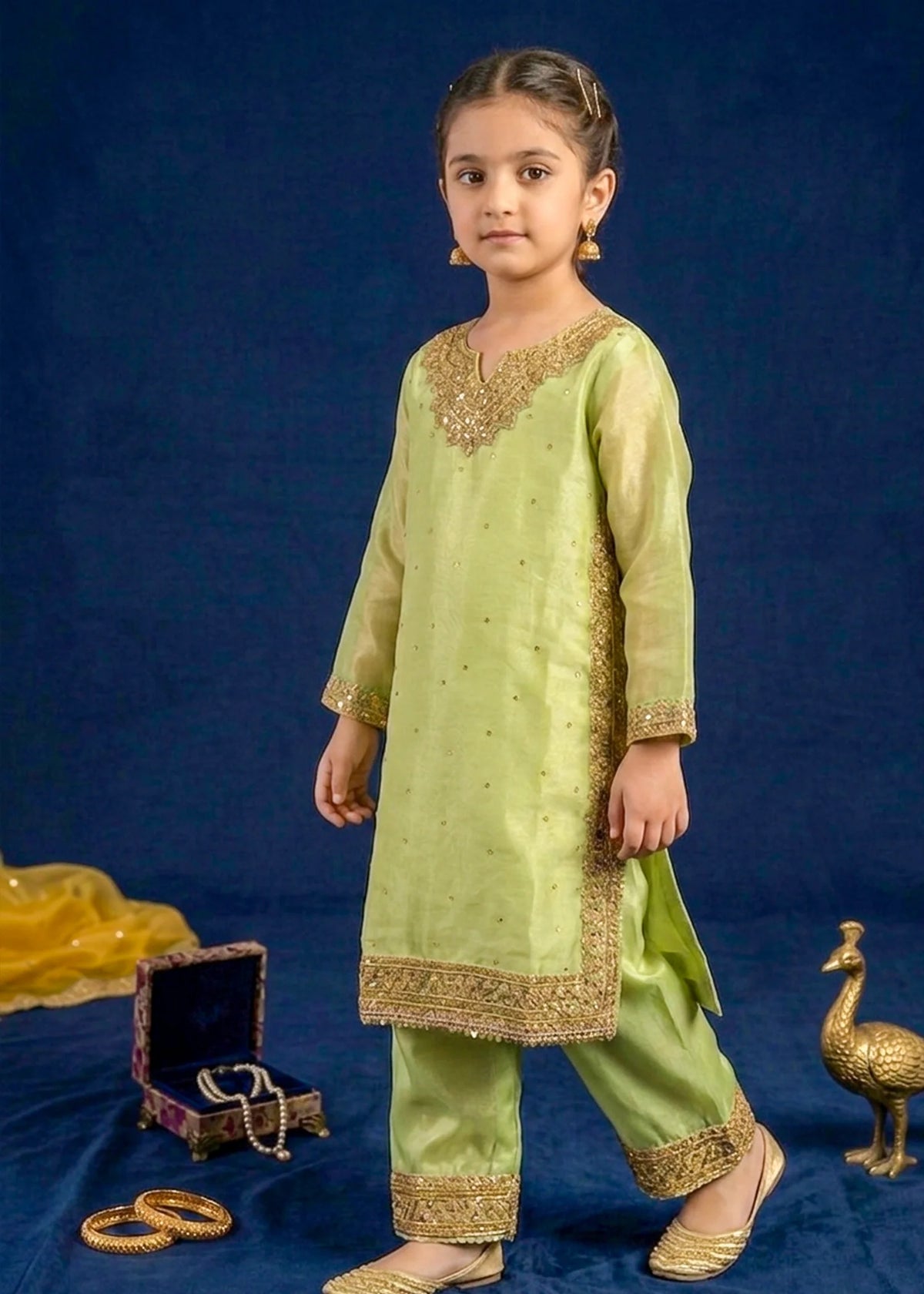 Key Lime Kattan Silk Kids Eid Kurta Set