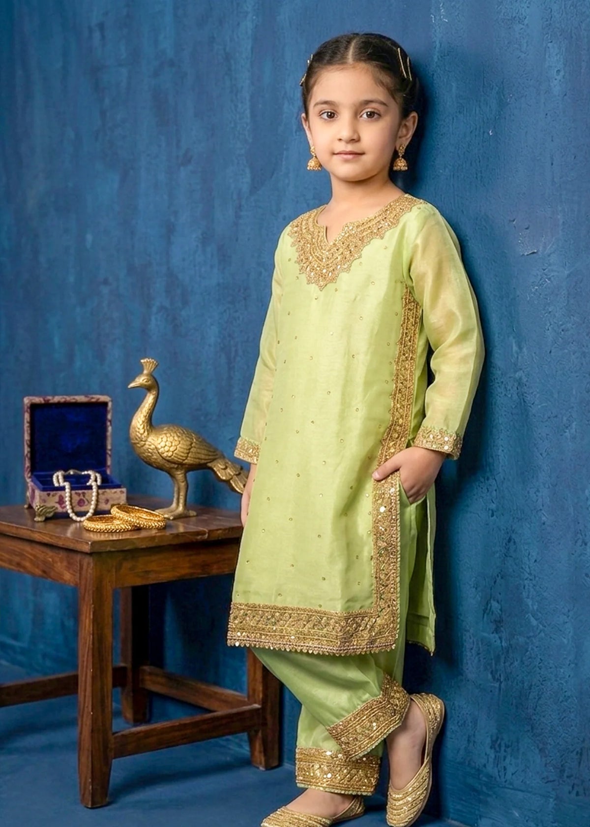 Key Lime Kattan Silk Kids Eid Kurta Set