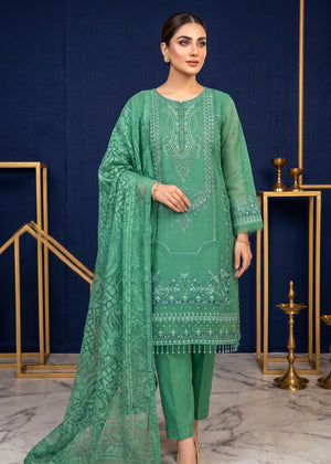 Fully Embroidered Pastel Green Organza 3 PC