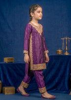 Kids Purple Kattan Silk Kurta & Trouser Set