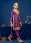Kids Purple Kattan Silk Kurta & Trouser Set