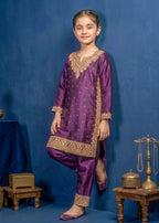 Kids Purple Kattan Silk Kurta & Trouser Set