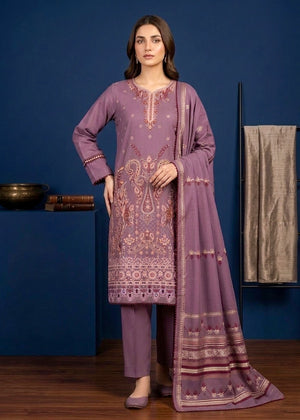 Mauve Embroidered Cotton 3-Piece Kurta Set