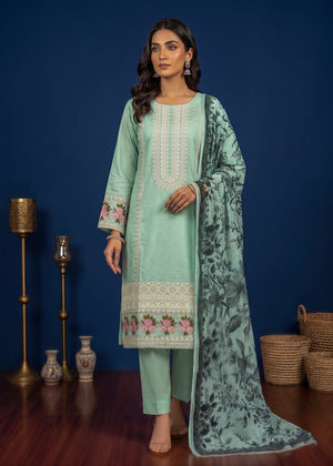 Mint Green Embroidered Lawn Kurta Set with Printed Dupatta